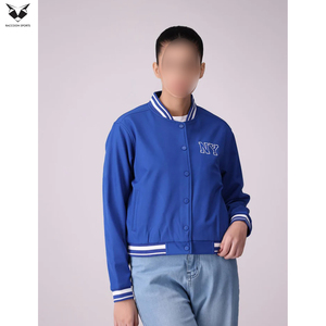 Good Supplier Newest Trendy Product Women's Blue Varsity Jacket With NY Logo Full Sleeve Button Up Collar Autumn Wear - Product Image 2