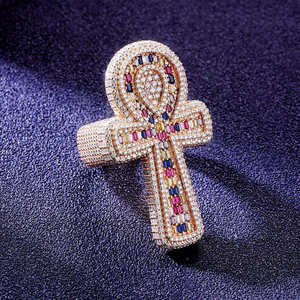 Rose <b>Gold</b> Plated 925 Silver Cross <b>Cocktail</b> <b>Ring</b> Pave Setting Moissanite Luxury Unisex Religious Fine Jewelry - Product Image 5