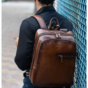 Leather Talks Genuine Leather <b>Backpack</b> Brown Classic Style Durable Zipper Closure Handle Design - Product Image 2