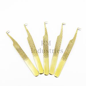 Pinzas de Acero Inoxidable para Extensión de Pestañas RMI Wholesale Gold Tweezer, Herramienta para Pestañas con Punta de 90 Grados, Proveedor de Logotipo Privado - Product Image 1