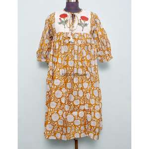 Vestido Largo de Verano para Mujer, Estampado Digital, de Algodón No Tejido, con Mangas, Estilo Floral, Línea A, Ecológico, Casual y Elegante para Uso Diario - Product Image 1