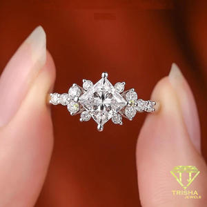 Luxury Princess Cut Moissanite <b>Diamond</b> <b>Ring</b> In 925 Sterling Silver With Pavé Side Stones Elegant Engagement Jewelry For Women - Product Image 3