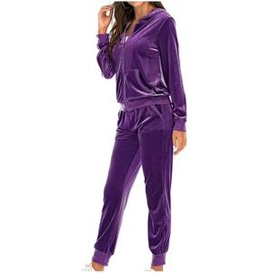 Ensemble long à manches longues en velours à carreaux vintage pour femmes, 2 pièces, hiver - Product Image 4