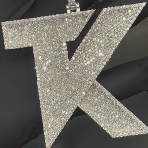 925 Silver Moissanite Letter K <b>Initial</b> Pendant Iced Pave Alphabet Charm <b>Necklace</b> Statement Pendant <b>for</b> <b>Men</b> - Product Image 3