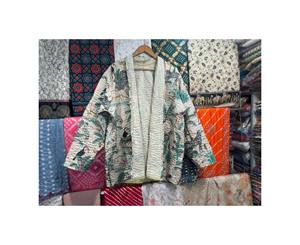 Manteau réversible en coton Kantha fait main, écologique et respirant, style kimono, veste matelassée patchwork pour femme - Product Image 1