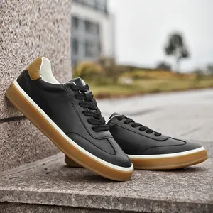 Chaussures en cuir véritable noir et blanc pour hommes, baskets décontractées, baskets cool pour jeunes, chaussures de skateboard polyvalentes pour hommes, Tenis Masculino - Product Image 5