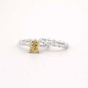 Radiant Cut Fancy Color Lab Grown Diamond Engagement <b>Ring</b> in 14K Rose / White / Yellow Gold with Diamond <b>Band</b> - Product Image 1