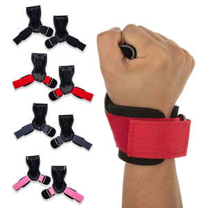 Poignées de musculation en cuir noir avec logo personnalisé, sangles de soutien du poignet rouges, antidérapantes, pour haltères, soulevé de terre, protection des paumes QASWA SPORTS - Product Image 2