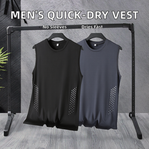 Débardeur de sport décontracté pour homme, été, sans manches, pour entraînement fitness, séchage rapide, respirant, maille unie, col rond, polyester/coton - Product Image 2