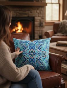 Geometric Aztec Pattern Square <b>Cushion</b> <b>Cover</b> in Pastel Pink, Orange, Yellow, and White, Custom Logo Available18X18 - Product Image 2