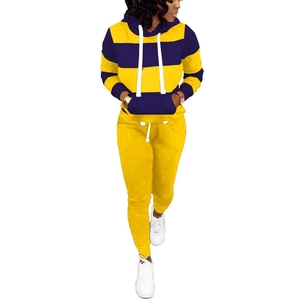 Conjunto Deportivo Ligero y Transpirable para Mujer, con Capucha, Manga Larga, Informal, para Invierno, de Poliéster/Algodón, Amarillo Marino, Pantalones con Cordón - Product Image 2