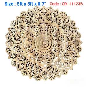 Panneaux muraux ronds gravés en teck de 1,5 m, 100 % faits à la main, haute résistance, écologiques, décoration thaïlandaise classique DIY - Product Image 2