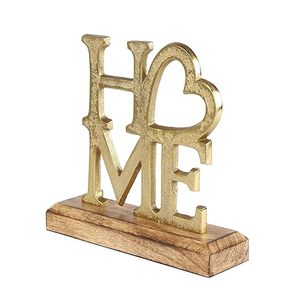 Enseigne en métal « HOME » avec base en bois pour la décoration de la maison et du salon - Product Image 5