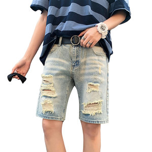 Pantalones Cortos de Mezclilla Rotos para Hombre, Estilo Casual, Cintura Media, Tejido de Algodón Transpirable, Estilo Urbano - Product Image 1