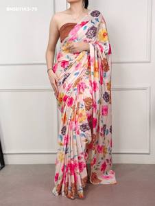 Elegant Look Top Quality <b>Satin</b> Silk with Printed Design Saree-<b>Blouse</b> Collection Supplier from Surat Woman Fashion Manufacturer - Product Image 5