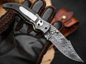 Navaja de bolsillo plegable de acero de Damasco personalizada, hecha a mano, con cierre Liner Lock, para caza al aire libre y EDC, venta al por mayor directa de fábrica, UA Supplies Bone - Product Image 2