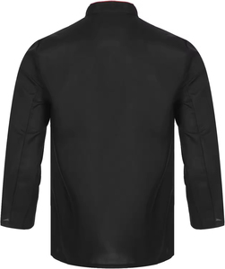 Chaqueta de Chef Negra para Hombre, Manga Larga, Ribete Rojo, Cierre de Botones, Uniforme para Restaurante o Bar, Tejido de Poliéster - Product Image 3