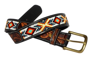 Ceinture de créateur personnalisée en cuir synthétique PU noir gaufré style western avec boucle florale, pour jeans - Product Image 5