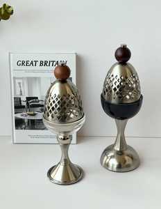 Stainless Steel Incense Burner with Wooden Top Aromatherapy <b>Diffuser</b> Decorative Metal Holder for Bakhoor All-Season Use - Product Image 2