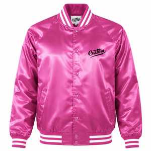 Chaqueta Bomber Rosa de Satén Personalizada para Hombre con Logotipo Bordado en la Parte Delantera, Estilo Casual Urbano, Corte Regular, Ropa de Invierno - Product Image 3