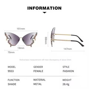 Women's New Best-selling Butterfly Fashion Trend <b>Sunglasses</b> UV400 Protection PC Gray/Purple/<b>Blue</b> Colors Irregular Rimless - Product Image 4