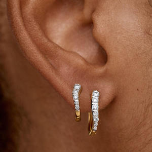 925 <b>Silver</b> Diamond Hoop Earrings 14K Yellow Gold Lab Grown Diamond Wholesale <b>Huggies</b> and Small Hoop Set for Women Fashion Hoops - Product Image 3