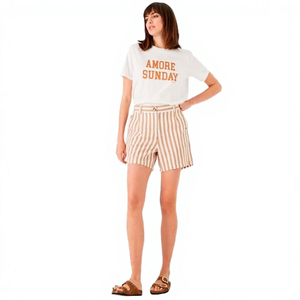 กางเกงขาสั้นลำลองลายสก็อตเอวยางยืดสแปนเด็กซ์/โพลีเอสเตอร์สูง รุ่น Patch House Summer Casual สำหรับใส่พักผ่อน/ชุดนอน/ไปทะเล สไตล์ Y2K มีกระเป๋า - Product Image 3