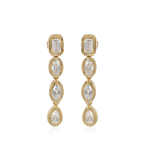 Pendientes Colgantes de Diamantes Cultivados en Laboratorio en Oro Amarillo Sólido de 14K, con Diamantes de Corte Esmeralda, Marquesa y Pera, Fabricante de Pendientes - Product Image 3