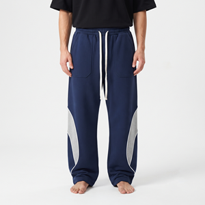 Pantalon de survêtement homme en coton épais, coupe large, bicolore, style streetwear décontracté pour l'hiver - Product Image 4