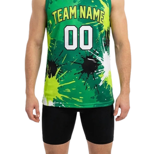 Conjunto de Uniforme de Baloncesto con Diseño de Salpicaduras de Pintura para Hombre, Jersey sin Mangas con Cuello en V Sublimado y Pantalones Cortos Ajustados Lisos, Nombre y Número del Equipo Personalizados - Product Image 6