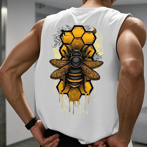 เสื้อกั๊กแขนกุดคอกลมผ้าฝ้ายแท้ 100% สำหรับผู้ชาย ลายผึ้ง พิมพ์ลาย ระบายอากาศได้ดี สไตล์ลำลอง แฟชั่นฤดูร้อน ทรงหลวม - Product Image 1