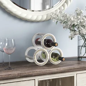Estante para Vino de Metal Blanco y Dorado para 3 Botellas, Soporte Geométrico Moderno para Mesa de Cocina, Bar, Gabinete y Comedor - Product Image 1