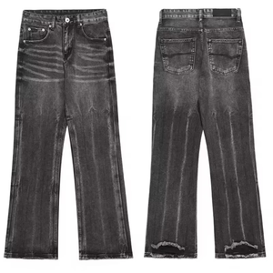 New Arrival Custom Manufacturer Mid Waist Skinny Denim <b>Flared</b> Pants for <b>Men</b> Wide Leg Anti-Wrinkle Flame Design 100% Cotton - Product Image 3
