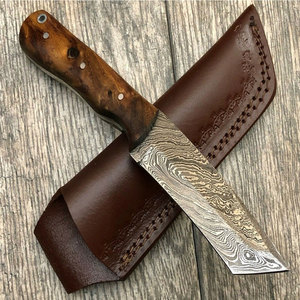 Cuchillo de caza hecho a mano de acero de Damasco con mango liso y hoja duradera para uso en exteriores y camping. - Product Image 6