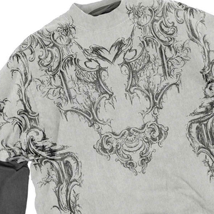 เสื้อยืดคุณภาพสูงสองชั้น สไตล์สตรีทแวร์ ลายพิมพ์กราฟิกเปลวไฟทั้งตัว แขนเสื้อแบบดิสเทรส สไตล์ Y2K เสื้อยืดแขนยาวสองชั้น - Product Image 2