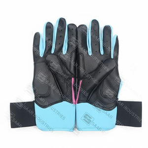 Gants de baseball professionnels en cuir véritable à 100 %, souples, légers et durables, en bois, noir, bleu ciel, rose vif, avec manchette longue - Product Image 2