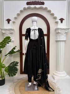 Black Embroidered Anarkali Suit Indian Pakistani Clothing Mesh <b>Top</b> Pleated Skirt Salwar Set Wedding <b>Festival</b> Wear - Product Image 3