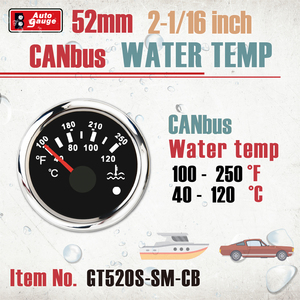 เกจวัดอุณหภูมิน้ำขนาด 52 มม. 2 1/16 นิ้ว แบบ CANbus จอแสดงผล LED สีขาวสว่างพิเศษ หน้าปัดสีดำ 12V 24V พร้อมไฟเตือน สำหรับรถบรรทุก รถบัส รถยนต์ - Product Image 3