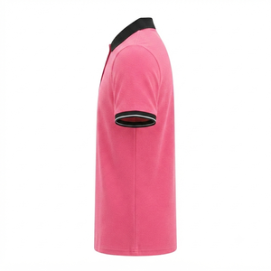 Custom Men's Pink for Shirt Short Sleeve 100% Polyester Anti-Wrinkle <b>Smart</b> Casual Golf T-Shirt Black Collar Cuff Sportswear OEM - Product Image 2