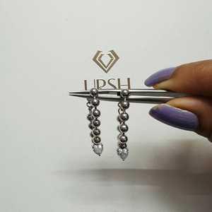 Custom 925 <b>Silver</b> Heart Diamond Chain Hoop Earrings 0.40ctw Ball Beaded Loop Dangling Drop Charm Pair Fine <b>Huggie</b> Bridal Jewelry - Product Image 4