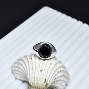Black Onyx <b>Signet</b> <b>Ring</b> 925 Sterling <b>Silver</b> Oval Faceted Gemstone Bezel Setting Pave <b>Men</b> Minimalist Handmade Wedding Party - Product Image 1