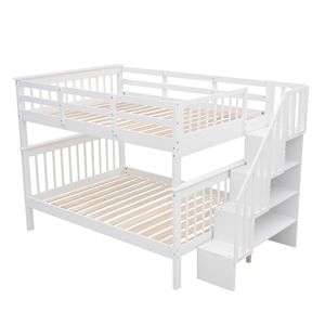 Letto a castello matrimoniale bianco con contenitore e sponda di protezione per camera da letto, dormitorio e residenze universitarie - Product Image 6