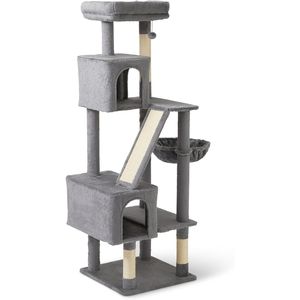 Torre per Gatti da Interno Certificata FSC con Posti di Arrampicata e Tiragraffi a Più Livelli, 152,7 cm H, Grigia, per Attività dei Gattini - Product Image 1