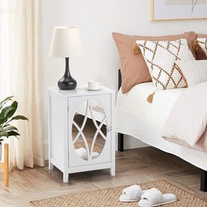 "White Carved Single Door <b>Bedside</b> <b>Table</b> with Smoked <b>Mirror</b> 38x33x60cm Density Board Spray Paint Finish" - Product Image 5
