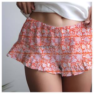 Shorts con volantes estampados a mano de la India para mujer, ropa de verano, shorts de algodón con estampado de bloques y volantes, colección para playa, dama y niña - Product Image 3
