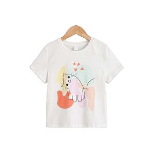 Venta al por mayor precio barato Unisex niños Casual manga corta algodón dibujos animados embellecido ligero estiramiento verano niñas niños camiseta - Product Image 2
