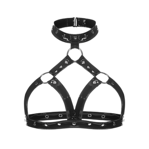 Custom Private Label Women Leather Bra Top Adjustable Buckle Sexy Clubwear Bulk OEM Factory Custom Sizing Women Leather Bra - Product Image 4