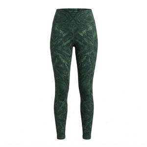 Leggings à taille haute à imprimé géométrique, longueur intégrale, extensibles, respirants, pantalons de yoga sportifs pour femmes, motif vert, polyester - Product Image 3