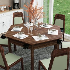 Table de jeu hexagonale avec pieds en bois massif, plateau amovible, tapis de jeu antidérapant - Table de jeu en bois massif pour 6 joueurs - Product Image 5