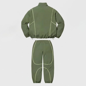 New Arrivals Custom Logo Green Mens Nylon <b>Wind</b> <b>Breaker</b> White Panel With Pant Set For Summer Active Wear Streetwear Zipper Jacket - Product Image 2
